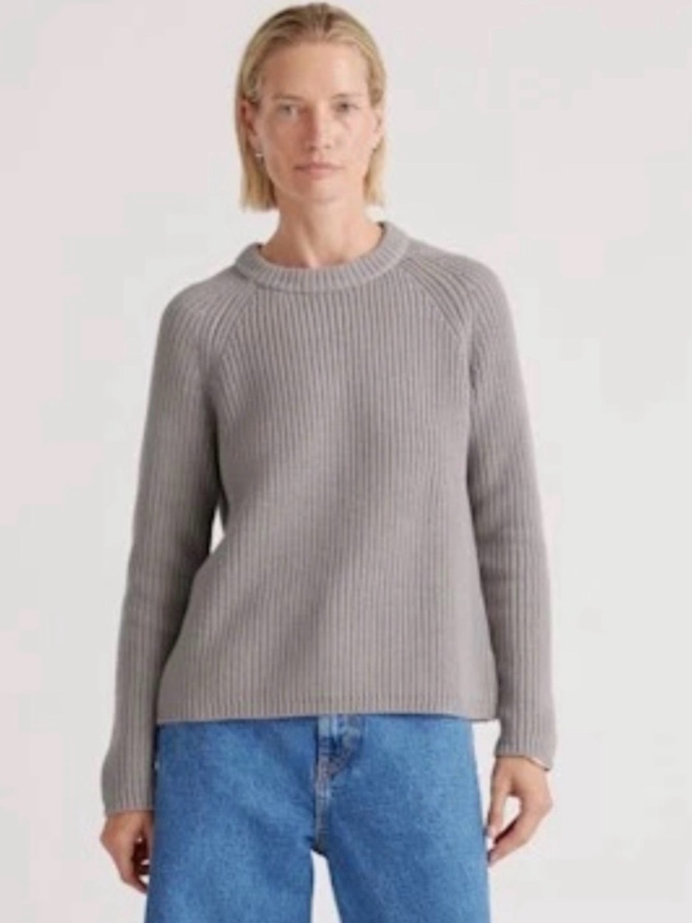 Quince 100% Organic Cotton Fisherman Crew Sweater Grey Sleeve Top Small